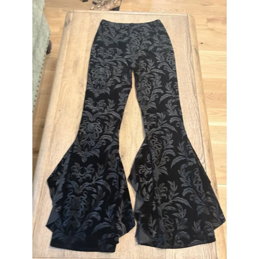 NWOT Womens Gothic Velvet Lace High Waist Flared Bell-bottoms Pants Trousers